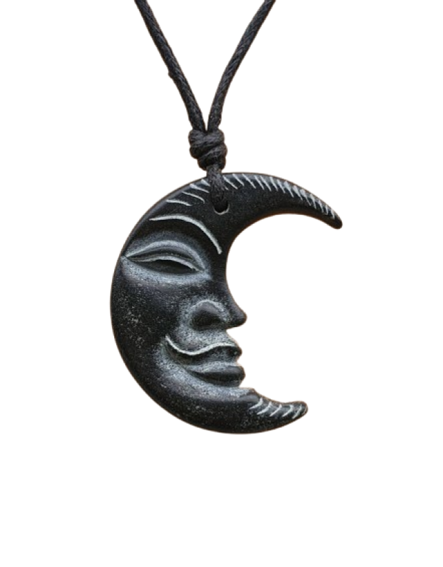 Crescent Moon Face Pendant Necklace | Moon Goddess Symbol | Pagan Jewelry | Hand-Carved Natural Stone